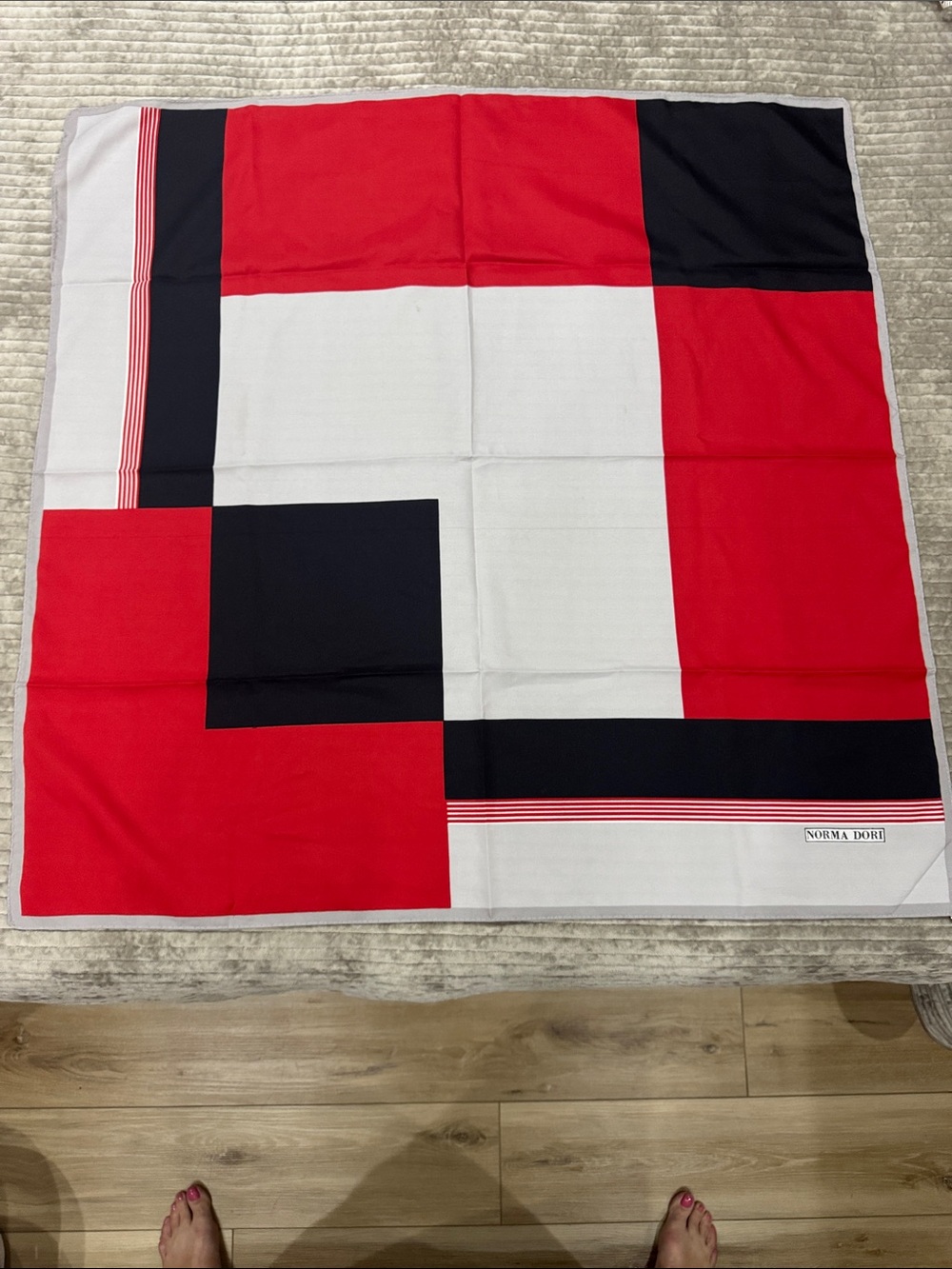 Bold Geometric Red, Black & White Square Scarf Norma Doris